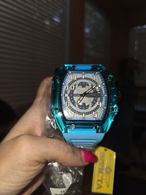 Invicta Turquoise Blue Tonneau Watch with Silver Dial